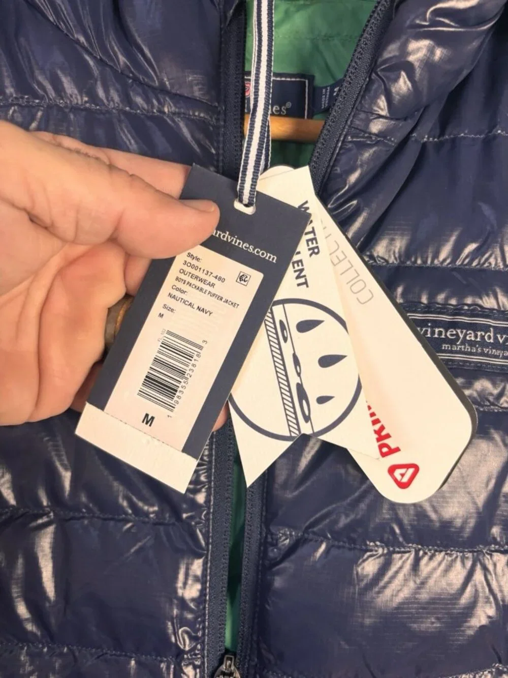 Vineyard Vines Kids Boys Sz M Hooded Puffer Jacket Navy Green Full Zip